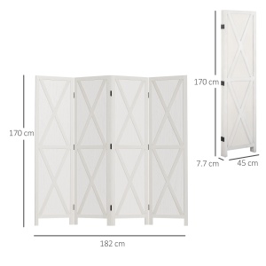 Paravan Interior cu 4 Panouri Pliabile din Lemn, 182x170 cm, Alb - Img 3