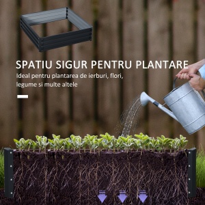 Pat de Gradina Inaltat Galvanizat de 120x120x30cm, Jardiniera Pat Inaltat cu Cadru din Otel pentru Legume, Flori, Plante si Plante Aromatice, Gri - Img 4
