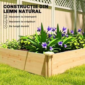 Pat de Grădină Ridicat pentru Exterior cu Separator Central și Bază Deschisă, Ghiveci din Lemn de Brad, pentru Flori, Legume pentru Balcon și Grădină, 235x121x26 cm, Culoare Lemn - Img 7