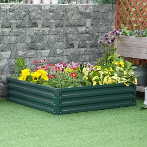 Pat de Gradina Suprainaltat 120x120x30cm Galvanizat, Pat Suprainaltat pentru Plante cu Cadru din Otel pentru Legume, Flori, Plante si Ierburi, Verde - Img 2