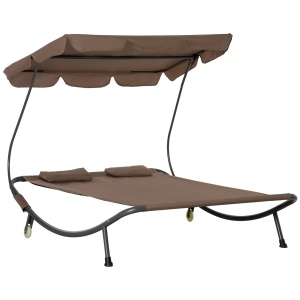Pat Matrimonial 2 Locuri Parasolar Reglabil de Exterior si Gradina 200x175 x134cm Maro