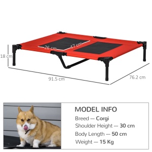 Pat pentru Câini Înălțat, Pat Mare Pentru Câini de Călătorie cu Greutate de Până la 30 kg, 91,5x76,2x18 cm, Roșu - Img 3