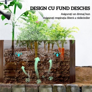 Pat pentru Grădină Ridicat cu Fund Deschis și Bare de Suport, Ghiveci din Oțel Zincat pentru Flori și Legume, pentru Balcon sau Grădină, 180x90x57,5 cm, Maro Închis - Img 6