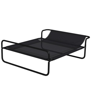 Pat Ridicat pentru Câini, Pat de Camping pentru Câini și Pisici cu Suport pentru Cap, Material Texteline Respirabil, pentru Interior și Exterior, 106 x 81 x 33 cm, Negru