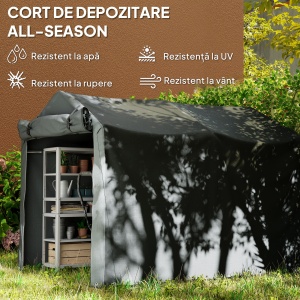 Pavilion Cort pentru Mașină cu Intrare Rulabilă, Corzi și Țăruși, 220x157x165 cm, Gri Închis - Img 4