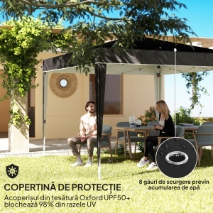 Pavilion Pliabil cu Înălțime Reglabilă și Geantă de Transport, 300x300x273 cm, Negru - Img 6