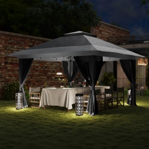Pavilion Pliabil cu Pereți din Plasă, Înălțime Reglabilă și Protecție UV, 356x356x280 cm, Gri - Img 8
