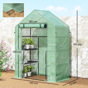 PE impermeabil și rezistent la UV Grădină seră pentru plante cu rafturi și accesorii de montare, 142x73x195cm, verde - Img 3