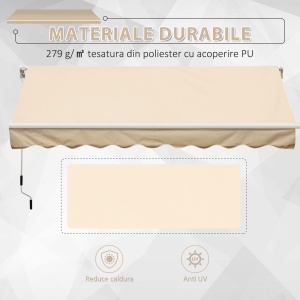 Perdea Parasole Rulou de Perete de Extern Impermeabil in Aluminiu, Bej, 3x2.5m - Img 4