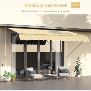 Perdea Soare de Perete cu Stalp pentru Sprijin, Alb si Galben, 300x150cm - Img 8