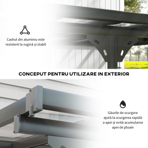 Pergola montata pentru gradina din policarbonat si aluminiu, montare reglabila, gri - Img 6