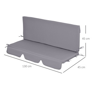 Perne pentru exterior din spuma si poliester pentru balansoar de gradina, 3 locuri cu elemente de fixare, 2 bucati da 130x45x5 cm, gri inchis - Img 3