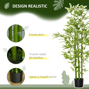 Planta Artificiala de Bambus 150 cm Inaltime cu Ghiveci Inclus pentru Interior si Exterior - Verde - Img 5