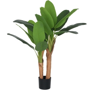 Plantă Artificială de Bananier cu Ghiveci, 2 Trunchiuri și 15 Frunze, Ø17x120 cm, Verde - Img 1