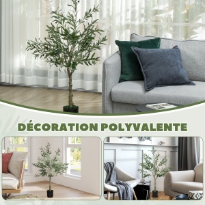 Plantă Artificială de Măslin cu 450 de Frunze, 20 de Măsline și Ghiveci Inclus, Ø15x120 cm, Verde - Img 8
