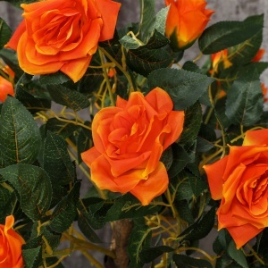 Plantă Artificială de Trandafir cu 21 de Flori Ø18x90 cm Portocaliu cu Vas - Img 7