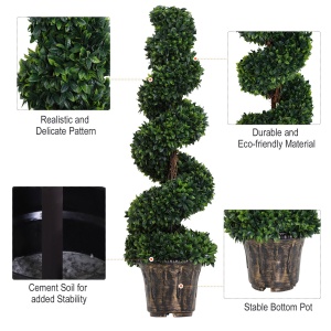Plantă Artificială Decorativă Buxus în Spirală cu Ghiveci Inclus, Ф32x120 cm, Verde - Img 6