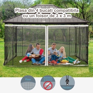 Plasa de Tantari pentru Corturi cu Perdele de Rezerva Universale cu Balamale, 335x207cm - Negru / Bej - Img 4