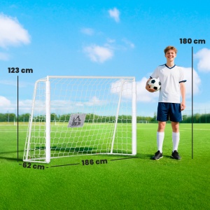 Poartă de Fotbal pentru Adulți și Copii de Grădină cu Țintă Centrală și Stâlpi, 186x62x123 cm, Alb - Img 3