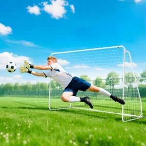 Poartă de Fotbal pentru Grădină și Parc cu 6 Pari în formă de U, din PE și Metal Eposidic, 301x120x200 cm, Alb - Img 8