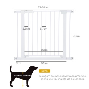 poarta de siguranta pentru caini, 75-96cm, alb - Img 3