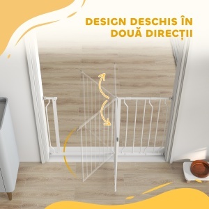 Poartă de Siguranță pentru Câini din Oțel și ABS, Poartă Extensibilă pentru Câini pentru Scări și Uși, 75-115 cm, Alb - Img 8
