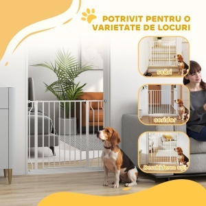 Poartă pentru Câini, Barieră Largă pentru Scări cu Ușă, 76x75-95 cm, Alb - Img 7