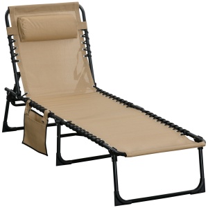 Portable Sun Lounger, Folding Camping Bed 5-position Adjustable Grey
