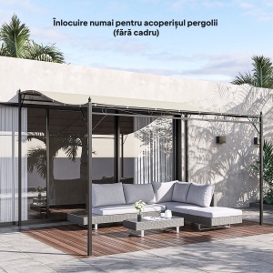Prelată de Rezervă pentru Pergolă cu 16 Orificii de Drenaj, Carlige și Inele, 297x297 cm, Bej - Img 8