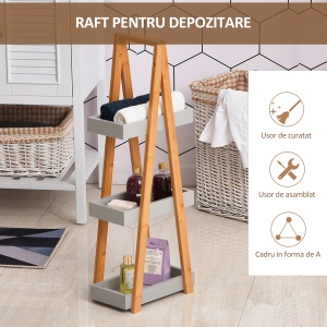 Raft pentru baie din MDF si bambus, 30x18x81cm, gri - Img 4