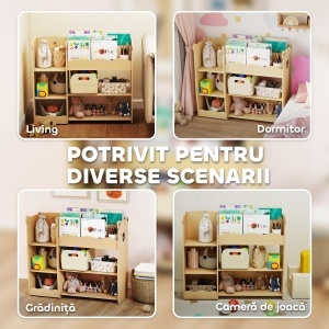 Raft pentru Jucării pentru Copii 3-8 Ani cu 7 Rafturi Deschise, Mobilier pentru Copii din MDF, 92x29x79 cm, Culoare Lemn - Img 5