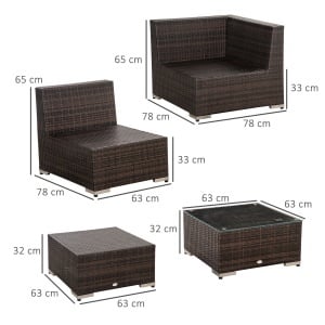 Salon de Gradina cu 8 Piese Modulare din Ratan, Aluminiu si Sticla Tratata, Multicolor - Img 3