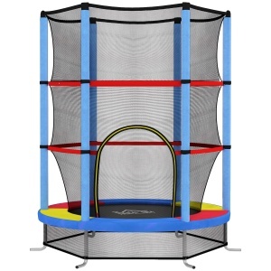 Saltea Elastică pentru Copii 3-6 Ani cu Plasă de Protecție, 6 Stâlpi și 3 Intrări, Ø140x190 cm, Multicolor - Img 1