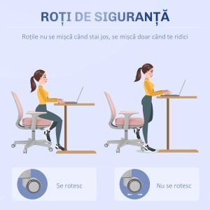Scaun Birou Ergonomic, Respirabil, cu Inclinare, 5 Roti, Inaltime Reglabil, 55x48x82.5-94.5 cm, Roz - Img 4