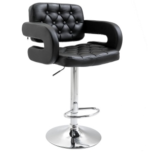 Scaun de Bar cu Spătar și Brațe, Scaun Modern de Bucătărie Rotativ cu Înălțime Reglabilă, 61x50x94-114 cm, Negru