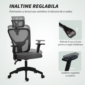 Scaun de Birou cu Inaltime Reglabila, 66x61x106-116cm, Gri Închis - Img 4