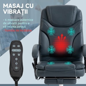 Scaun de Birou cu Masaj, Încălzire, Înălțime Reglabilă și Suport pentru Picioare, 67x67x113-121 cm, Gri - Img 4