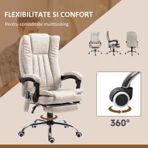 Scaun de Birou cu Masaj, Încălzire, Înălțime Reglabilă și Suport pentru Picioare, 62x70x113-120 cm, Crem - Img 5