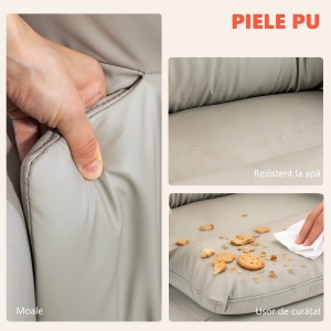 Scaun de Birou cu Masaj la 6 Puncte și Funcție de Încălzire, Reglabil 135° din Piele PU cu Suport pentru Picioare, Brațe Tapițate, Înălțime Reglabilă, Spătar Înalt, Gri Deschis - Img 7