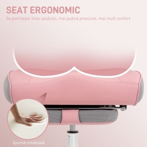 Scaun de birou ergonomic cu brațe reglabile, suport pentru picioare și tetieră, roz - Img 4