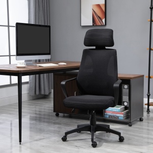 Scaun de Birou Ergonomic cu Brațe și Tetieră Reglabilă, Scaun Pivotant cu Suport Lombar, 64x55x116-126 cm, Negru - Img 2