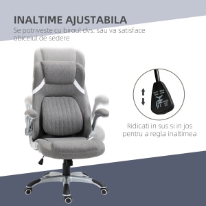 Scaun de Birou Ergonomic din Țesătură Respiranta Efect In, Înălțime Reglabilă, 68x76x109-117cm, Gri - Img 4