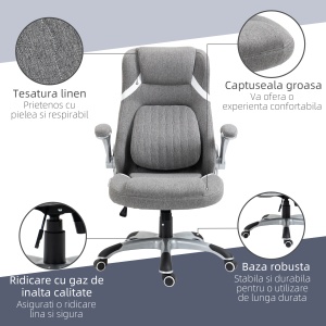 Scaun de Birou Ergonomic din Țesătură Respiranta Efect In, Înălțime Reglabilă, 68x76x109-117cm, Gri - Img 9