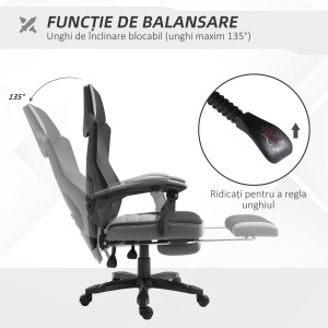 Scaun de Birou Ergonomic Reclinabil cu Suport Picioare Retractabil, Gri - Img 5