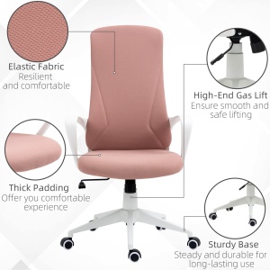 Scaun de birou ergonomic și căptușit, cu înălțime ajustabilă și balans, 62x56x110-119,5 cm, roz - Img 8