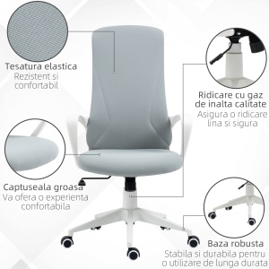 Scaun de birou ergonomic si tapitat, cu inaltime reglabila si functie de inclinare, 62x56x110-119.5 cm, gri - Img 8