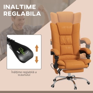 Scaun de Birou Masaj cu Vibratii Caldura Scaun de Calculator Suport pentru Picioare Cotiera Spatar Rabatabil Maro Deschis Pentru scoala computer mobila de studiu ergonomic pentru birou munca modern contemporan dormitor ergonomic cu masaj - Img 5