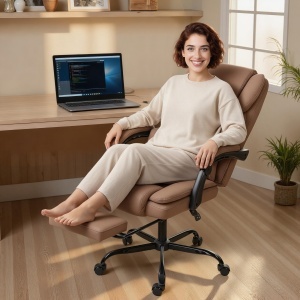 Scaun de Birou Reclinabil din Piele Ecologică cu Suport pentru Picioare și Roți, 65x67x111-119 cm, Maro - Img 9