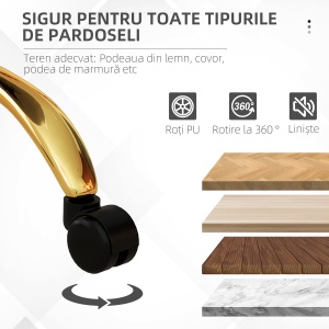 Scaun de Birou Reglabil în Înălțime cu Șezut Rotativ Alb și Auriu - Img 6