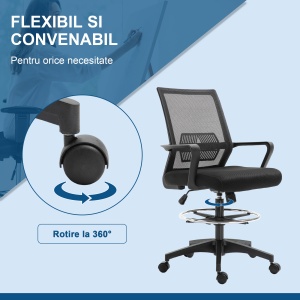 Scaun de Birou Reglabil pe Înălțime cu Suport pentru Picioare, Negru - Img 6
